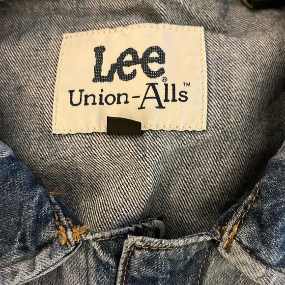 Lee Union-Alls Denim Romper Striped Utility Zip Front Short Jumpsuit Large-NWT - Picture 5 of 11